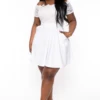 Plus Size Minnie Lace Top Short Sleeve Flare Dress - White -Kitchensuppliesdeal curvy sense dresses plus size minnie lace top short sleeve flare dress white 32335399518305