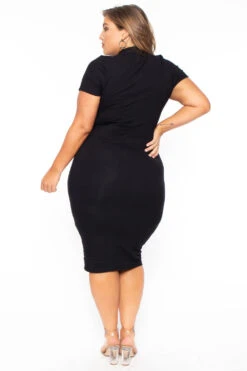 Plus Size Mock Neck Zipper Dress - Black -Kitchensuppliesdeal curvy sense dresses plus size mock neck zipper dress black 29447603519585