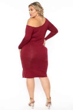 Plus Size Nadia One Shoulder Dress- Burgundy -Kitchensuppliesdeal curvy sense dresses plus size nadia one shoulder dress burgundy 30337334050913