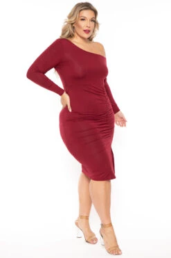Plus Size Nadia One Shoulder Dress- Burgundy -Kitchensuppliesdeal curvy sense dresses plus size nadia one shoulder dress burgundy 30337334444129