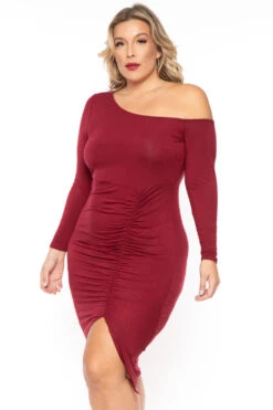 Plus Size Nadia One Shoulder Dress- Burgundy -Kitchensuppliesdeal curvy sense dresses plus size nadia one shoulder dress burgundy 30337335099489