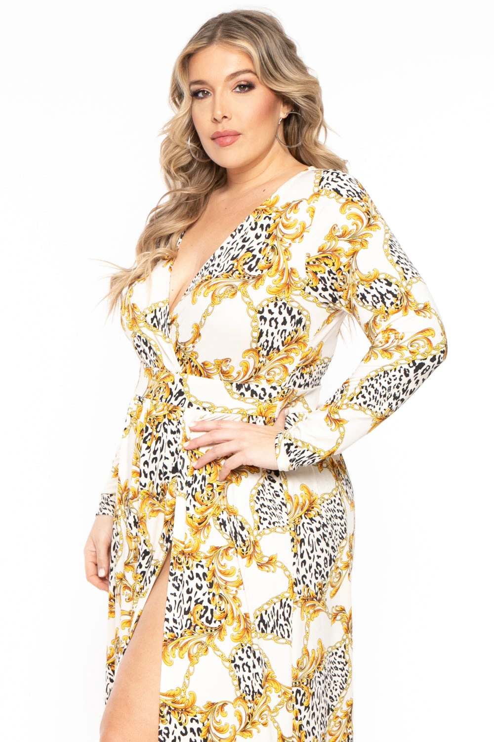 Plus Size Naomi Baroque Print M-Slit Dress- Ivory Plus Size Naomi Baroque Print M-Slit Dress- Ivory -Kitchensuppliesdeal curvy sense dresses plus size naomi baroque print m slit dress ivory 31317053898849