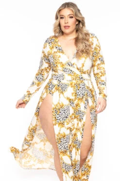 Plus Size Naomi Baroque Print M-Slit Dress- Ivory 3 Plus Size Naomi Baroque Print M-Slit Dress- Ivory -Kitchensuppliesdeal curvy sense dresses plus size naomi baroque print m slit dress ivory 31317054980193