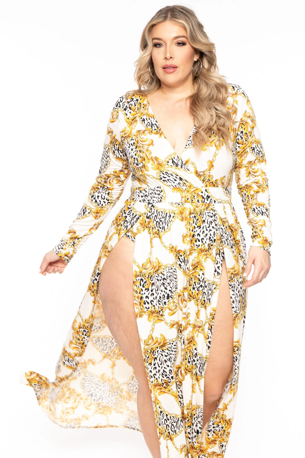 Plus Size Naomi Baroque Print M-Slit Dress- Ivory Plus Size Naomi Baroque Print M-Slit Dress- Ivory -Kitchensuppliesdeal curvy sense dresses plus size naomi baroque print m slit dress ivory 31317054980193