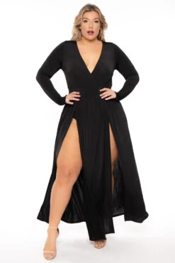 Plus Size Naomi M-Slit Dress- Black -Kitchensuppliesdeal curvy sense dresses plus size naomi m slit dress black 30445748584545