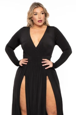 Plus Size Naomi M-Slit Dress- Black -Kitchensuppliesdeal curvy sense dresses plus size naomi m slit dress black 30445748846689