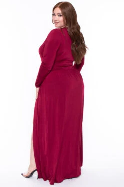 Plus Size Naomi M-Slit Dress- Burgundy -Kitchensuppliesdeal curvy sense dresses plus size naomi m slit dress burgundy 29440290029665