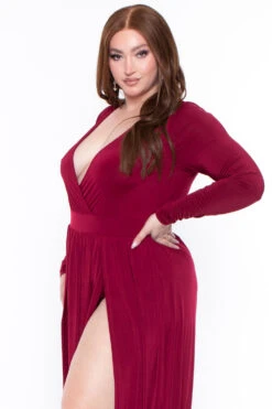 Plus Size Naomi M-Slit Dress- Burgundy -Kitchensuppliesdeal curvy sense dresses plus size naomi m slit dress burgundy 29440343801953
