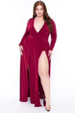 Plus Size Naomi M-Slit Dress- Burgundy -Kitchensuppliesdeal curvy sense dresses plus size naomi m slit dress burgundy 29440343867489