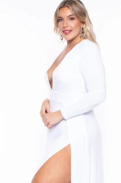 Plus Size Narine Plunging Maxi Dress- White -Kitchensuppliesdeal curvy sense dresses plus size narine plunging maxi dress white 29440290914401