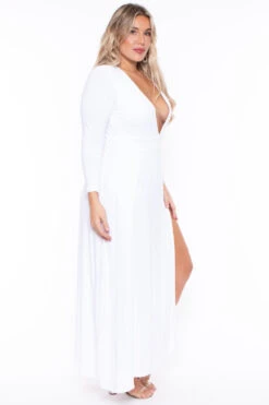 Plus Size Narine Plunging Maxi Dress- White -Kitchensuppliesdeal curvy sense dresses plus size narine plunging maxi dress white 29440299434081