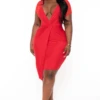 Plus Size Nezza Twist Front Short Sleeve Dress- Red -Kitchensuppliesdeal curvy sense dresses plus size nezza twist front short sleeve dress red 32213353955425