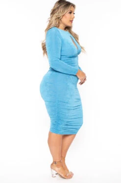 Plus Size Nilani Twist Front Midi Dress - Turquoise -Kitchensuppliesdeal curvy sense dresses plus size nilani twist front midi dress turquoise 31079920697441