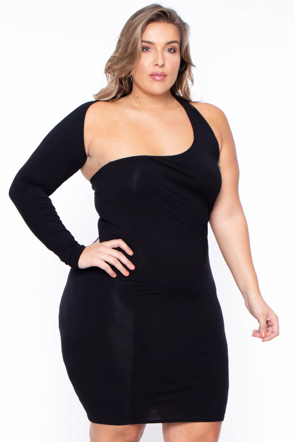 Plus Size One Sleeve Asymmetric Dress- Black Plus Size One Sleeve Asymmetric Dress- Black -Kitchensuppliesdeal curvy sense dresses plus size one sleeve asymmetric dress black 29264182640737