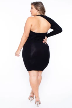 Plus Size One Sleeve Asymmetric Dress- Black 4 Plus Size One Sleeve Asymmetric Dress- Black -Kitchensuppliesdeal curvy sense dresses plus size one sleeve asymmetric dress black 29264182673505
