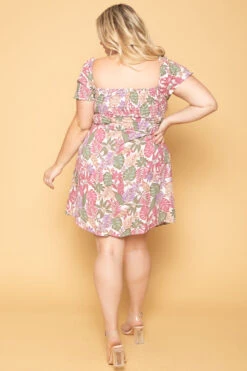Plus Size Palm Beach Tropical Dress - Pink -Kitchensuppliesdeal curvy sense dresses plus size palm beach tropical dress pink 29586533449825