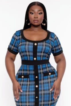 Plus Size Penelope Plaid Midi Dress- Blue 4 Plus Size Penelope Plaid Midi Dress- Blue -Kitchensuppliesdeal curvy sense dresses plus size penelope plaid midi dress blue 31729005166689