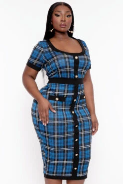 Plus Size Penelope Plaid Midi Dress- Blue 5 Plus Size Penelope Plaid Midi Dress- Blue -Kitchensuppliesdeal curvy sense dresses plus size penelope plaid midi dress blue 31729005199457