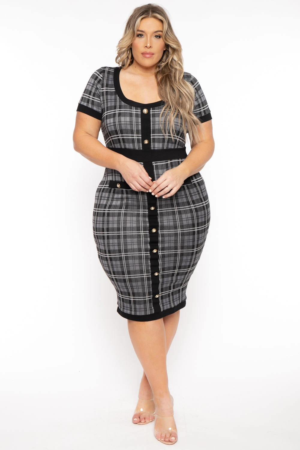 Plus Size Penelope Plaid Midi Dress- Grey Plus Size Penelope Plaid Midi Dress- Grey -Kitchensuppliesdeal curvy sense dresses plus size penelope plaid midi dress grey 31791287795809