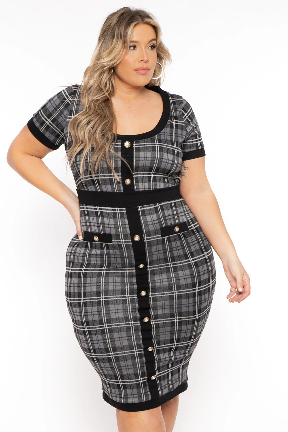 Plus Size Penelope Plaid Midi Dress- Grey Plus Size Penelope Plaid Midi Dress- Grey -Kitchensuppliesdeal curvy sense dresses plus size penelope plaid midi dress grey 31791288877153