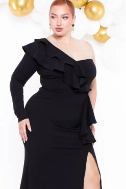 Plus Size Riku Asymmetric Ruffle Gown - Black 4 Plus Size Riku Asymmetric Ruffle Gown - Black -Kitchensuppliesdeal curvy sense dresses plus size riku asymmetric ruffle gown black 29264480600161