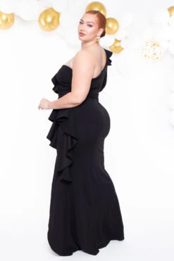 Plus Size Riku Asymmetric Ruffle Gown - Black 5 Plus Size Riku Asymmetric Ruffle Gown - Black -Kitchensuppliesdeal curvy sense dresses plus size riku asymmetric ruffle gown black 29264480796769
