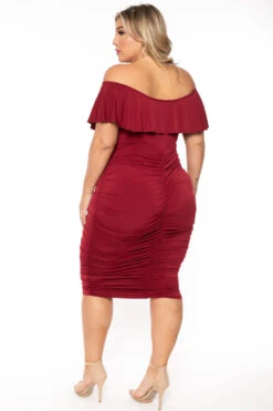 Plus Size Roni Ruched Bodycon Dress - Burgundy -Kitchensuppliesdeal curvy sense dresses plus size roni ruched bodycon dress burgundy 30598771277921