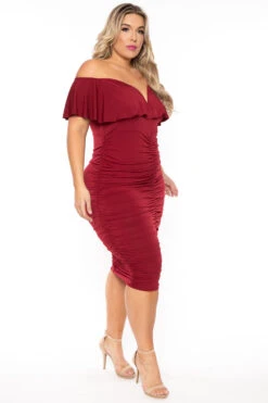 Plus Size Roni Ruched Bodycon Dress - Burgundy -Kitchensuppliesdeal curvy sense dresses plus size roni ruched bodycon dress burgundy 30598778814561