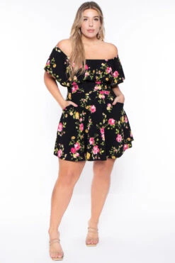Plus Size Rosabel Floral Dress- Black -Kitchensuppliesdeal curvy sense dresses plus size rosabel floral dress black 29266059493473