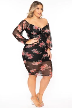 Plus Size Rosie Garden Mesh Bodycon Dress - Black -Kitchensuppliesdeal curvy sense dresses plus size rosie garden mesh bodycon dress black 31041239580769