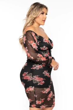 Plus Size Rosie Garden Mesh Bodycon Dress - Black -Kitchensuppliesdeal curvy sense dresses plus size rosie garden mesh bodycon dress black 31041239679073