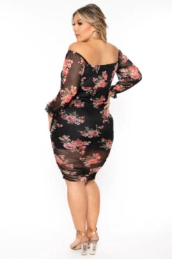 Plus Size Rosie Garden Mesh Bodycon Dress - Black -Kitchensuppliesdeal curvy sense dresses plus size rosie garden mesh bodycon dress black 31041240694881