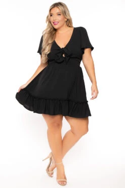 Plus Size Samara Front Tie Dress- Black -Kitchensuppliesdeal curvy sense dresses plus size samara front tie dress black 30047046434913