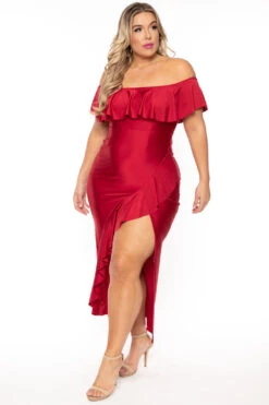 Plus Size Samba Frill Bodycon Dress - Ruby -Kitchensuppliesdeal curvy sense dresses plus size samba frill bodycon dress ruby 30548337623137