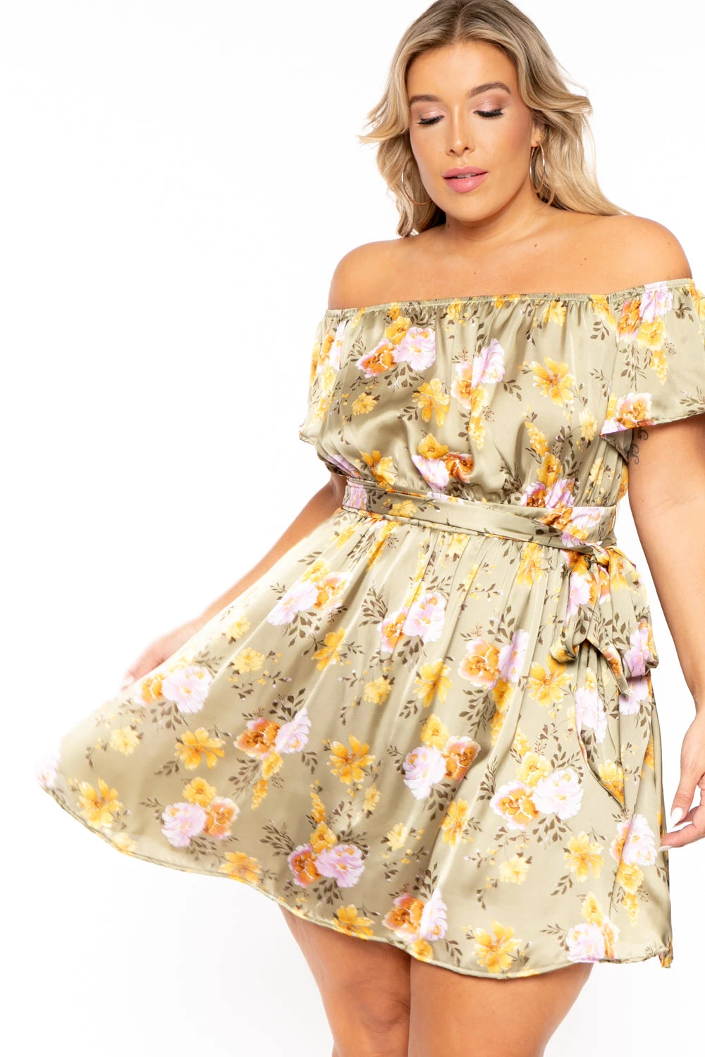 Plus Size Savannah Satin Off The Shoulder Dress - Olive Plus Size Savannah Satin Off The Shoulder Dress - Olive -Kitchensuppliesdeal curvy sense dresses plus size savannah satin off the shoulder dress olive 30103589912673