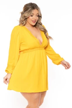 Plus Size Sayra Woven Dress - Yellow 4 Plus Size Sayra Woven Dress - Yellow -Kitchensuppliesdeal curvy sense dresses plus size sayra woven dress yellow 31638857810017