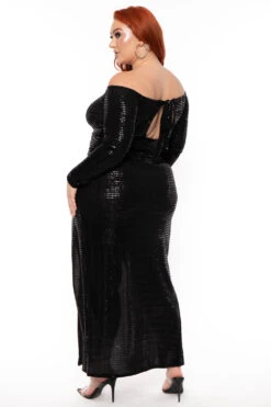 Plus Size Seline Sequins Slit Dress - Black -Kitchensuppliesdeal curvy sense dresses plus size seline sequins slit dress black 30512309960801