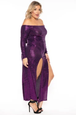 Plus Size Seline Sequins Slit Dress - Purple -Kitchensuppliesdeal curvy sense dresses plus size seline sequins slit dress purple 30512521609313