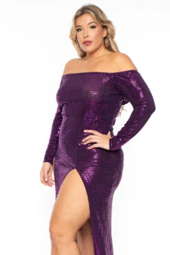 Plus Size Seline Sequins Slit Dress - Purple -Kitchensuppliesdeal curvy sense dresses plus size seline sequins slit dress purple 30512523837537