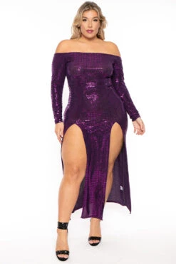 Plus Size Seline Sequins Slit Dress - Purple -Kitchensuppliesdeal curvy sense dresses plus size seline sequins slit dress purple 30512525836385