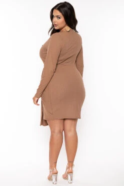 Plus Size Silvia Front Drape Dress - Khaki -Kitchensuppliesdeal curvy sense dresses plus size silvia front drape dress khaki 30881264697441