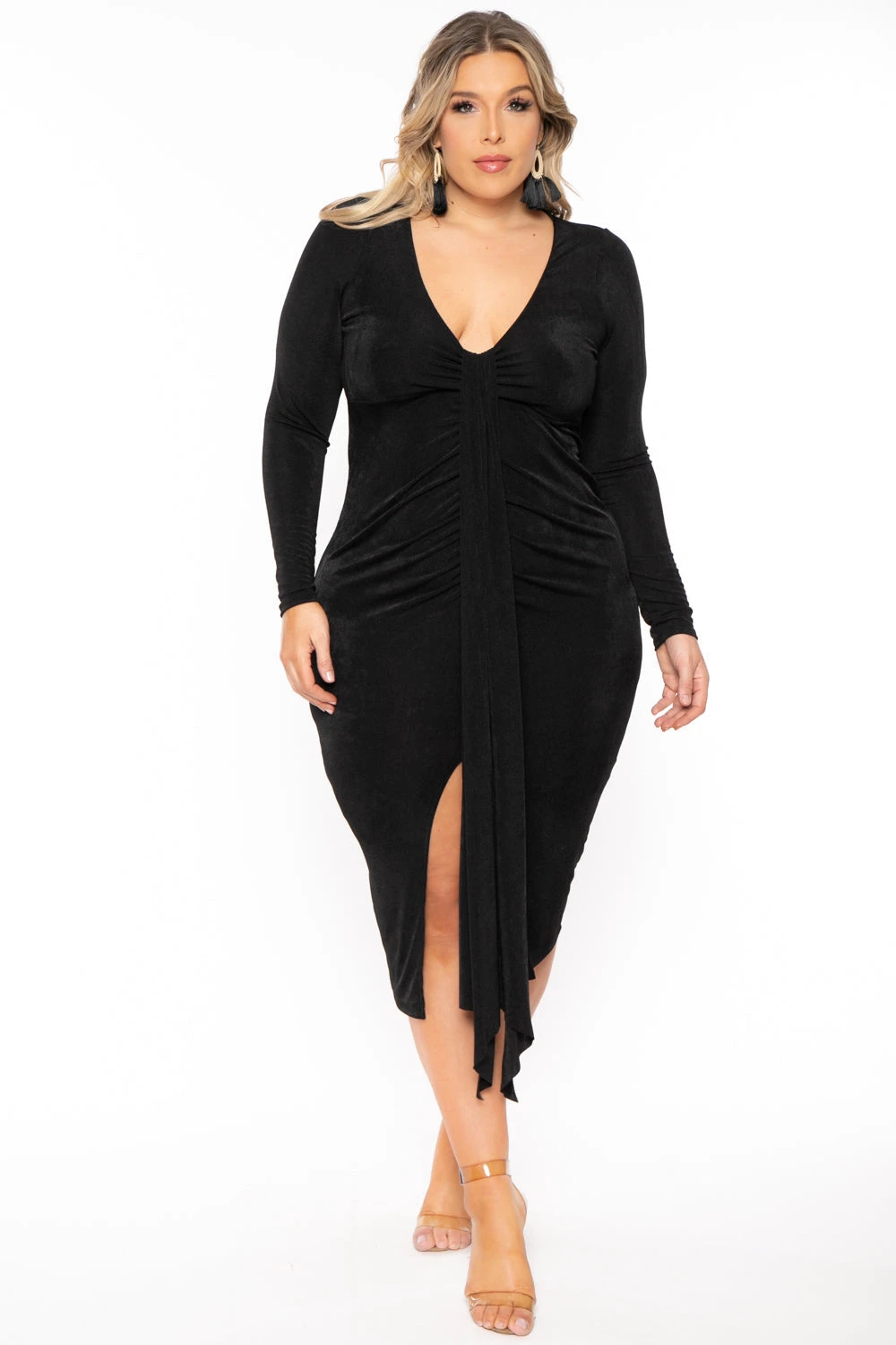 Plus Size Solara Slinky Midi Dress - Black Plus Size Solara Slinky Midi Dress - Black -Kitchensuppliesdeal curvy sense dresses plus size solara slinky midi dress black 30925559398497