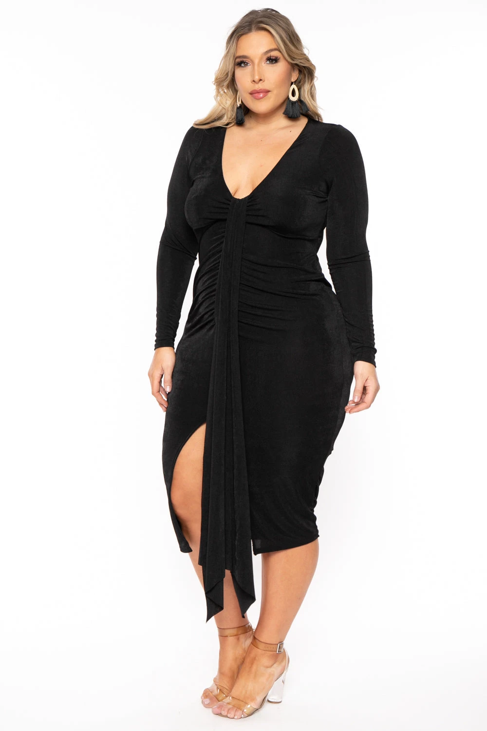 Plus Size Solara Slinky Midi Dress - Black Plus Size Solara Slinky Midi Dress - Black -Kitchensuppliesdeal curvy sense dresses plus size solara slinky midi dress black 30925560053857