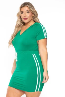 Plus Size Sporty Varsity Stripe Hoodie Dress - Green 5 Plus Size Sporty Varsity Stripe Hoodie Dress - Green -Kitchensuppliesdeal curvy sense dresses plus size sporty varsity stripe hoodie dress green 30453331329121