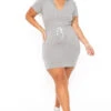 Plus Size Sporty Varsity Stripe Hoodie Dress - Heather Grey -Kitchensuppliesdeal curvy sense dresses plus size sporty varsity stripe hoodie dress heather grey 30119497302113