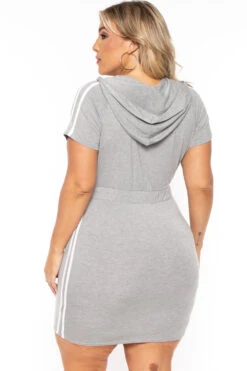 Plus Size Sporty Varsity Stripe Hoodie Dress - Heather Grey -Kitchensuppliesdeal curvy sense dresses plus size sporty varsity stripe hoodie dress heather grey 30119497564257