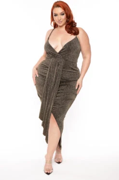 Plus Size Star Kissed Slinky Bodycon Dress - Gold -Kitchensuppliesdeal curvy sense dresses plus size star kissed slinky bodycon dress gold 30671682895969