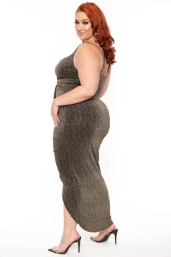 Plus Size Star Kissed Slinky Bodycon Dress - Gold -Kitchensuppliesdeal curvy sense dresses plus size star kissed slinky bodycon dress gold 30671683125345
