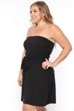 Plus Size Strapless Belted Flare Dress - Black -Kitchensuppliesdeal curvy sense dresses plus size strapless belted flare dress black 29703739277409