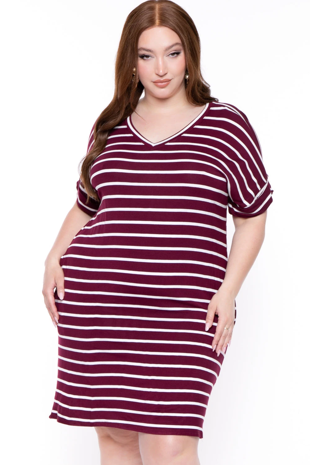 Plus Size Striped Basic T-Shirt Dress - Dark Burgundy Plus Size Striped Basic T-Shirt Dress - Dark Burgundy -Kitchensuppliesdeal curvy sense dresses plus size striped basic t shirt dress dark burgundy 29439912542305